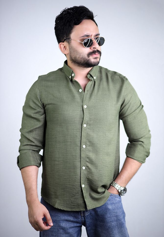 Linen Shirt - Army green - Image 5